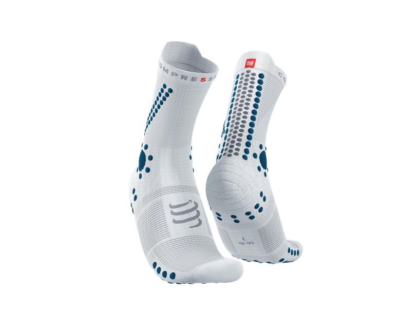 PRO RACING SOCKS V4.0 TRAIL - WHITE/FJORD BLUE