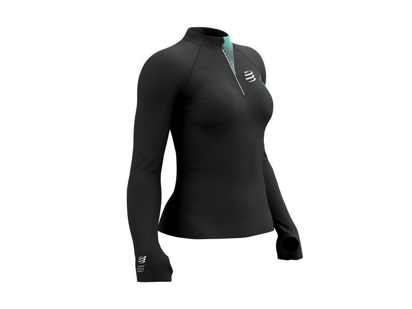 WINTER TRAIL POSTURAL LS TOP W - BLACK/TURQUOISE BLUE